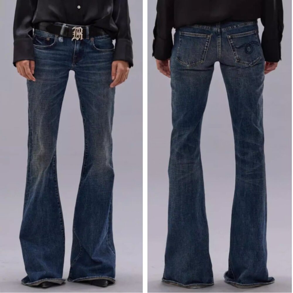 R13 Blue Flared Wide-Leg Jeans - Picture 2 of 10